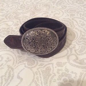 Western leather belt and buckle cross tooling xl